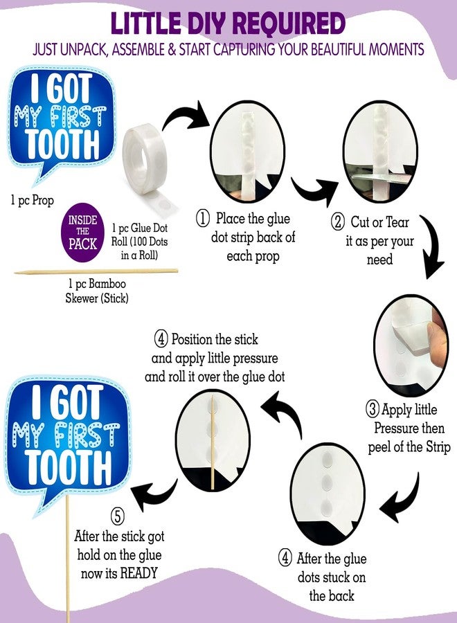 Zyozique I Got My First Tooth Photo Booth Props and I Got My First Tooth Paper Banner With Balloons /First Tooth Decoration/First Tooth Decoration Items for Baby (Pack of 43) Blue - Image 4